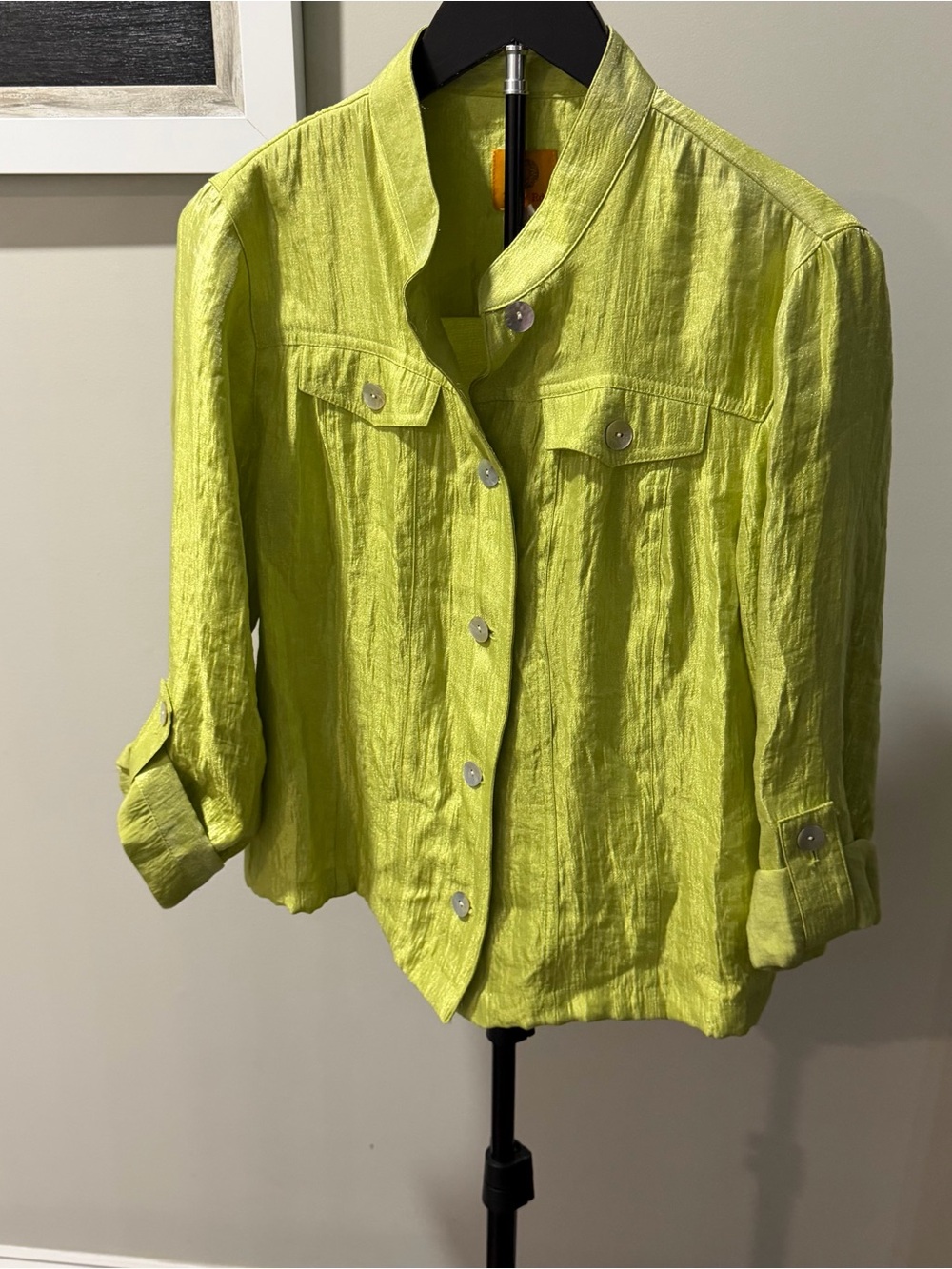 Ruby Rd. Lime Green Textured Button-Front Utility Jacket - Picture 3 of 5